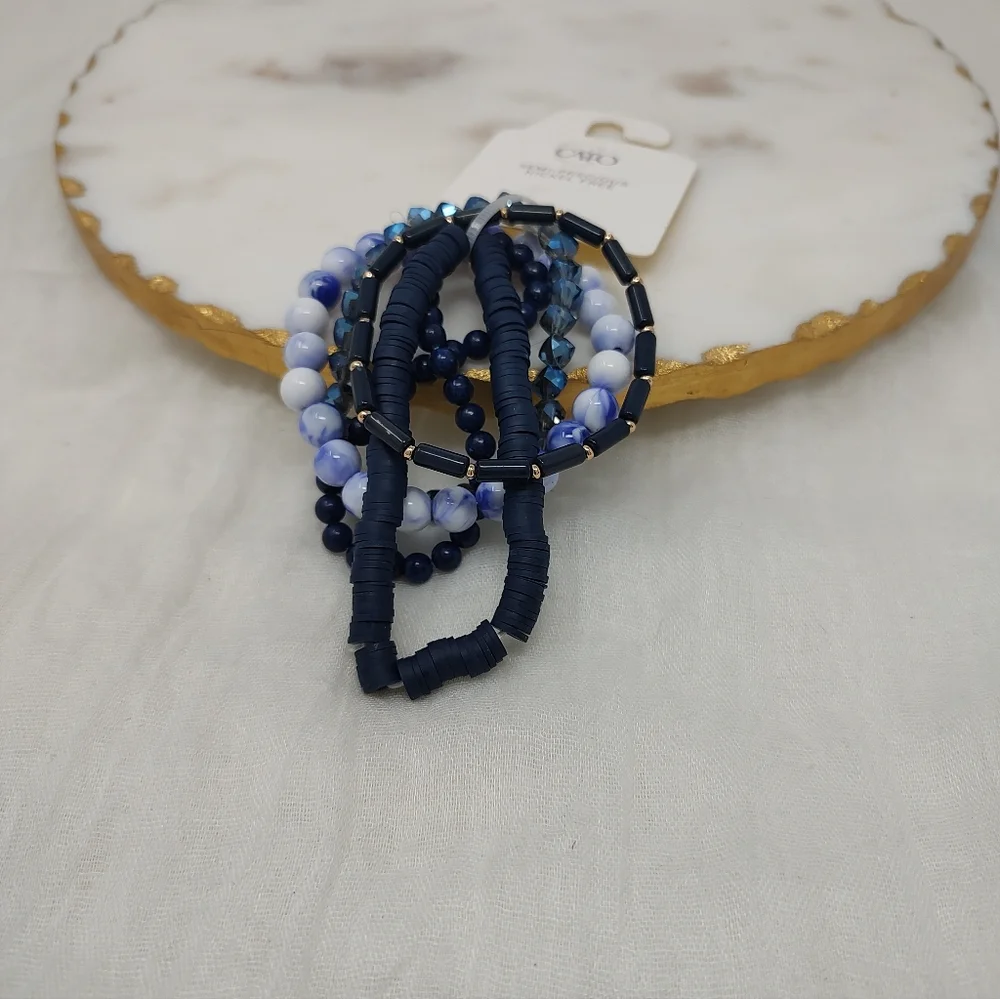 Cato Blue and White Beaded Bracelets